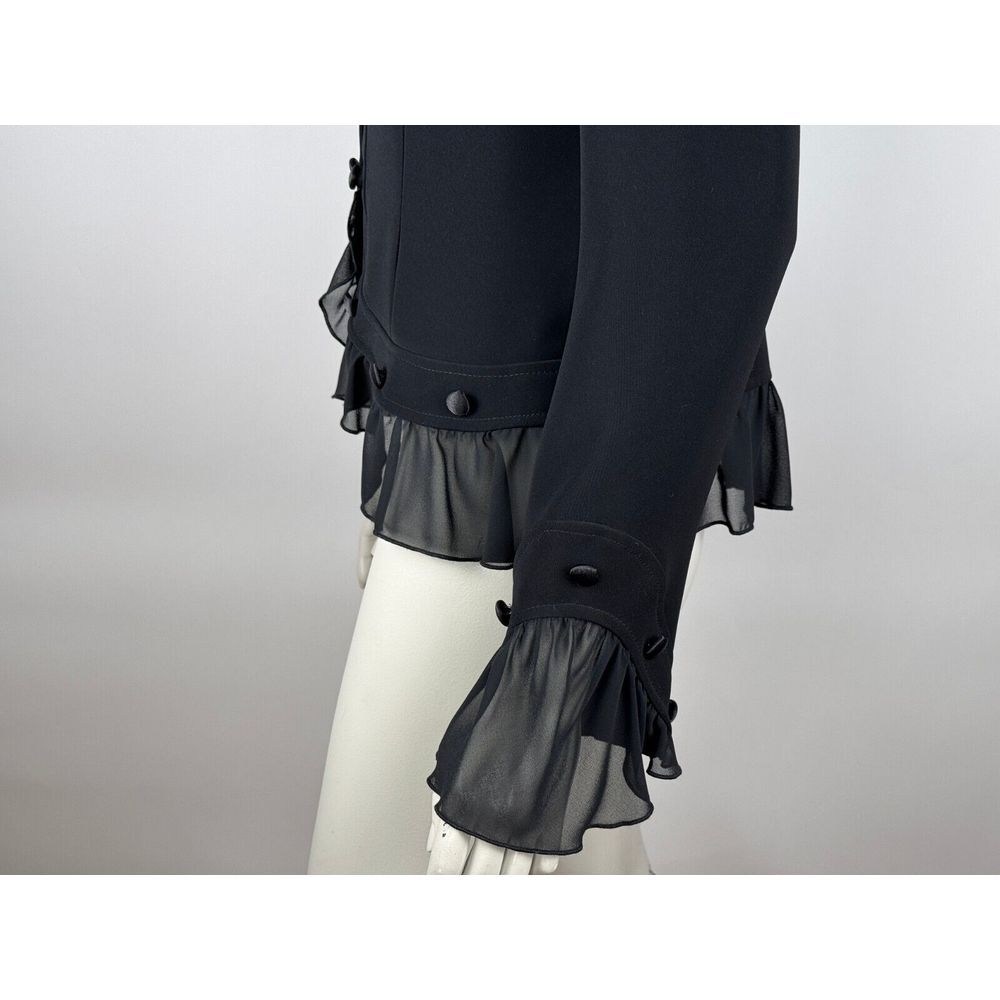 Black Women's Ruffled Hem Blazer Jacket - Picture 12 of 16